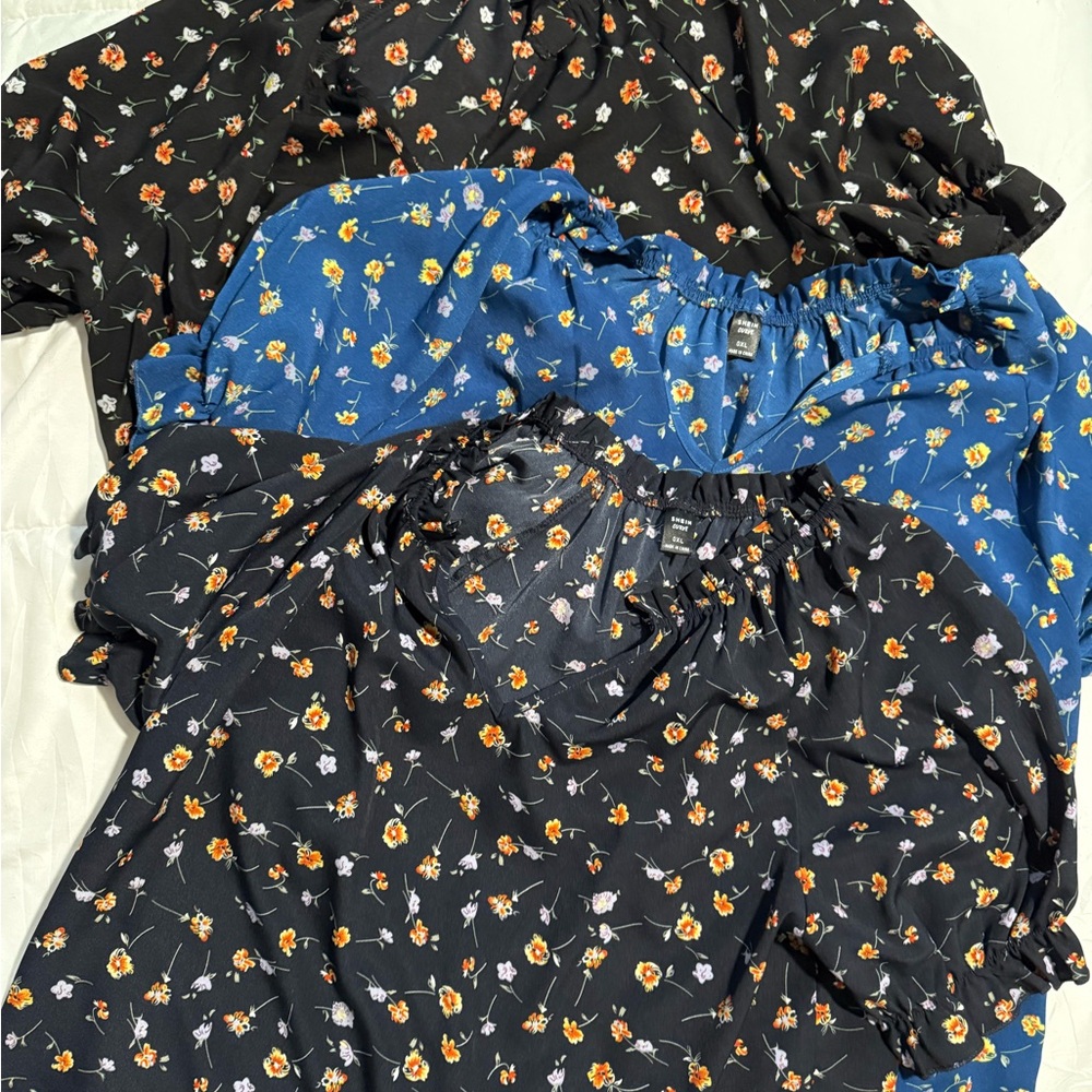 SHEIN Floral Blouses in Black and Blue